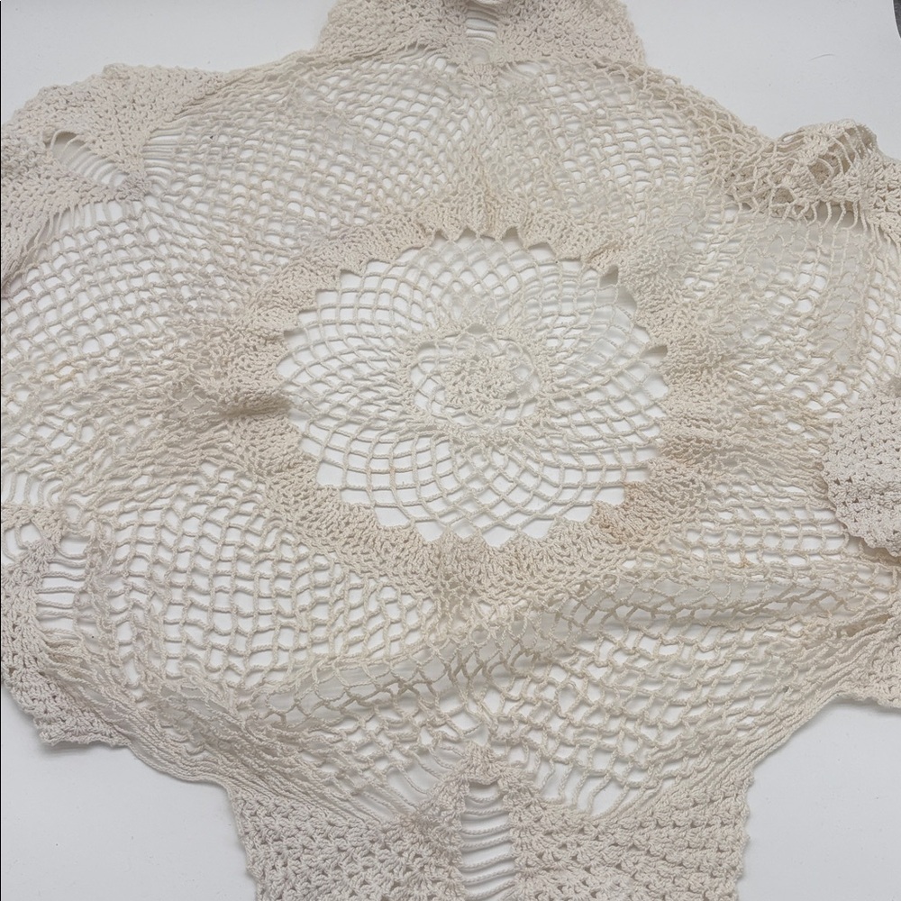Lot of 2 Handmade Crochet Lace Knit Square Star Doilies Cream White - Picture 2 of 4